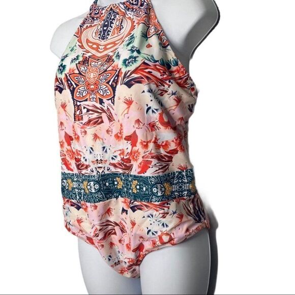 Floral Open Back High Neck‎ One Piece Swimsuit Lace - Picture 7 of 9